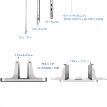 Vertical Laptop Stand Holder, Desktop Aluminum Notebook Stand with Adjustable Dock Size(Up to 17.3 inch) Compatible with All Lenovo/MacBook Pro/Air Dell Hp Surface iPad Gaming Laptops(Silver)