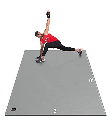 GXMMAT Large Exercise Mat 6'x4'/6'x5'/6'x6'(7mm), Thick Workout Mats for Home Gym Flooring, Extra Wide Non-Slip Durable Cardio Mat, Shoe Friendly, Perfect for Plyo, MMA, Jump Rope, Weights, Fitness - color: Grey Cool, size: 6*6 FT
