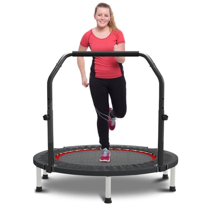 HYD-Parts 40" 48" Mini Trampoline for Adults and Kids Exercise Rebounder with Adjustable Bar Fitness Trampoline Indoor Max Load 330 440lbs - color: Red-40in