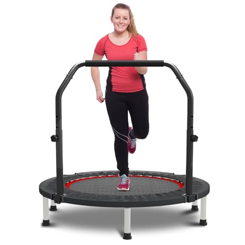 HYD-Parts 40" 48" Mini Trampoline for Adults and Kids Exercise Rebounder with Adjustable Bar Fitness Trampoline Indoor Max Load 330 440lbs - color: Red-40in