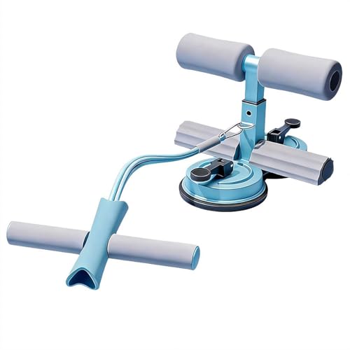Sit-Up Assistant with Dual Suction Cups & Handle – 3-Level Height Adjustable Core Trainer for Home Workouts, Double-Layer NBR Foam Padding, Compact Abdominal Exercise Equipment for Men & Women - color: Blue