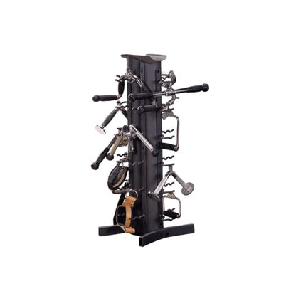 Body-Solid Vertical Gym Organizer Package with Lat and Curl Bar, Revolving Bars, Tricep Pressdown and Handles, Compact Storage Rack for 20 Handles & Straps, Home Accessories Organization - style: Rack Only