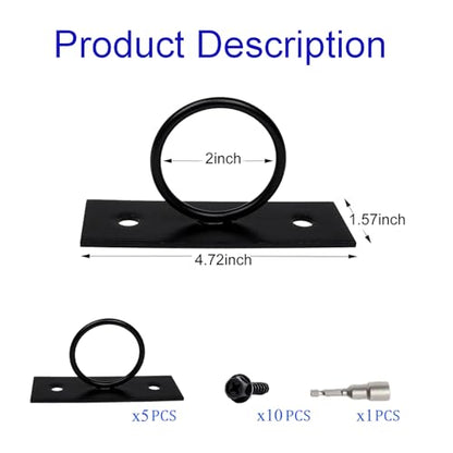 5PCS 2inch Rope Fence Bracket Holders, Ring Rope Support Battle Rope Anchor Decorative Rope Holder for Rope Fences, Stair Railings, Wall Hooks, Ceiling Hooks