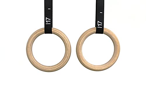 CFF Wood Olympic Rings 1.25" Diameter - 18' Black Extra Wide Numbered Straps