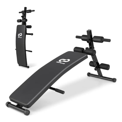 Goplus Adjustable Sit Up Bench for AB Exercise, Foldable Curved Slant Bench with High Density Foam Cushioned Seat for Strength Training, Incline Decline Workout Equipment for Home Gym, Black