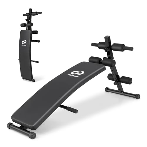 Goplus Adjustable Sit Up Bench for AB Exercise, Foldable Curved Slant Bench with High Density Foam Cushioned Seat for Strength Training, Incline Decline Workout Equipment for Home Gym, Black