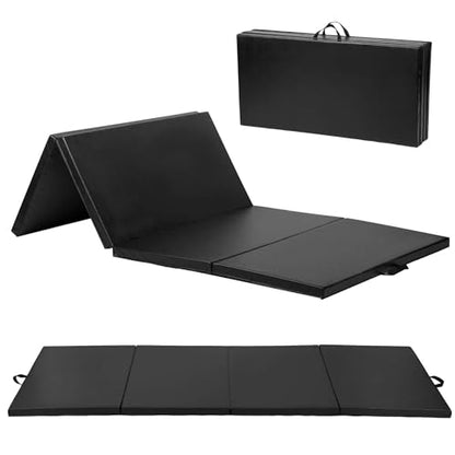 Exercise Mat 2'x6'/4'x8'/4'x10' Gymnastics Mat Folding Gymnastics Tumbling Mats 1.6"-2" Thick PU Leather Yoga Mat Portable With Carrying Handles for home Workout outdoor Yoga Pilates