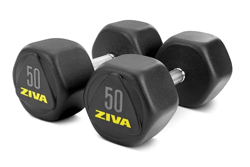 ZIVA Premium Hex Dumbbells – Commercial Grade Rubber Urethane Coated Free Weights for Strength Training, Weightlifting, Home Gym – Durable Steel Core – Sold in Pairs and Sets