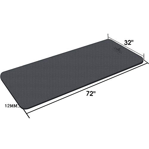Hatha Yoga Extra Thick TPE Yoga Mat - 72"x 32" Thickness 1/2 Inch -Eco Friendly SGS Certified - With High Density Anti-Tear Exercise Bolster For Home Gym Travel & Floor Outside - color: Black