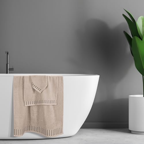 MALLONI HOME Ultra Soft 3 Pack Cotton Towel Set, Contains a Bath Towels 28x55 inch, a Hand Towels 16x24 inch & a Wash Coths 12x12 inch, Ideal Everyday use, Compact & Lightweight - Tan - color: Tan, size: 3 Pack Set