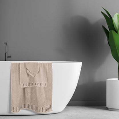 MALLONI HOME Ultra Soft 3 Pack Cotton Towel Set, Contains a Bath Towels 28x55 inch, a Hand Towels 16x24 inch & a Wash Coths 12x12 inch, Ideal Everyday use, Compact & Lightweight - Tan - color: Tan, size: 3 Pack Set