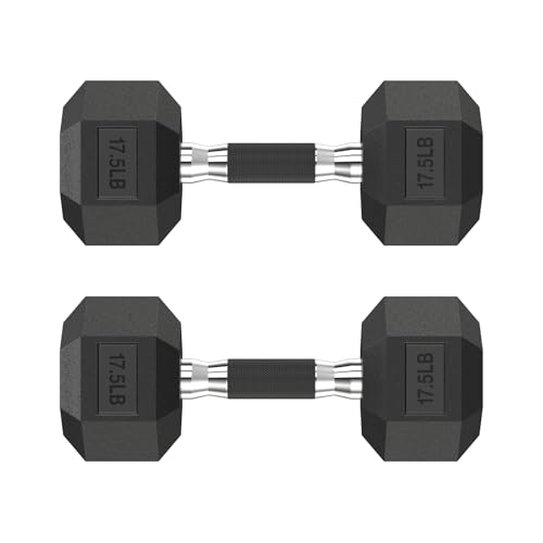 HANDBODE Hex Dumbbell Set 2.5-65 lb, Rubber Encased Hex Dumbbells for Home Gym, Weights Dumbbells Set of 2 Hand Weights for Strength Training & Fitness Exercise - size: 17.5 lb, Pair, style: Comfort Grip