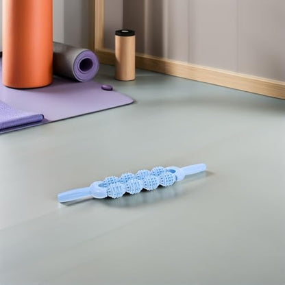 Calf Massager Roller Stick Portable for Muscle Spiky Handheld Leg Muscle Roller for Runners and Athletes Blue 8-Wheel for Workout and Relief