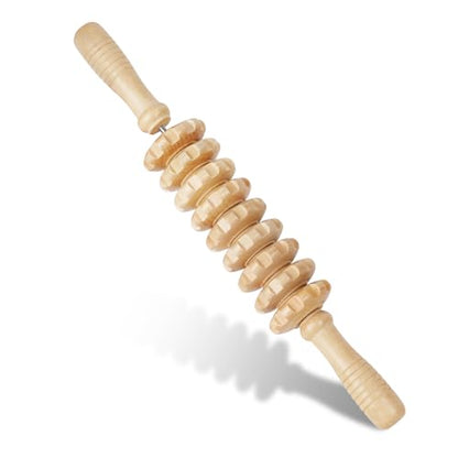 Liitrton Manual Wooden Fascia Massage Roller Trigger Points for Release Cellulite Sore Muscle Blasting (Straight-9-Wheel) - color: Straight-9-wheel