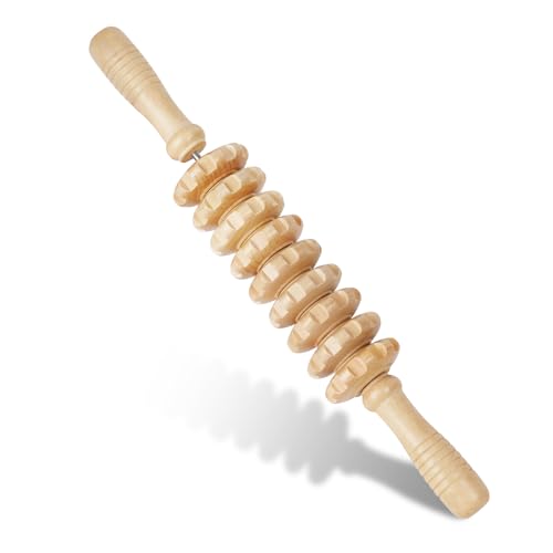Liitrton Manual Wooden Fascia Massage Roller Trigger Points for Release Cellulite Sore Muscle Blasting (Straight-9-Wheel) - color: Straight-9-wheel