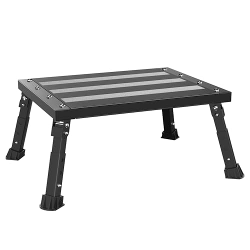 500 lbs Heavy Duty RV Step Stool, Foldable Extra Wide Platform, 3 Adjustable Heights, Rust-Proof Aluminum Legs, Non-Slip Blow-Molded Surface, Portable Step for RV, Trucks, SUVs & Pets (Black)