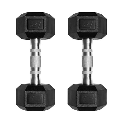Ritfit 5-650 LBS PVC Encased Hex Dumbbell Sets with Optional Rack for Home Gym, Hand weight with Chrome Handle for Strength Training,Workouts - style: 2X15LBS
