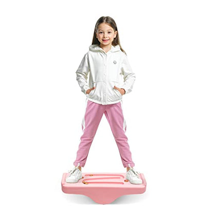 Kids Rocking Seesaw Balance Board with 5 Wooden Balls Sensory Training Rocking Board Balance Training Equipment Children Indoor Outdoor Activity Toy (Pink) - color: Pink