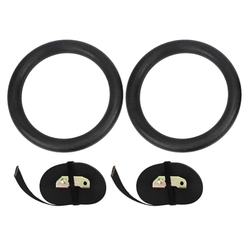Gymnastic Hanging Rings with Sturdy ABS Rings and Polyester Webbing for Indoor and Strength Training, Black