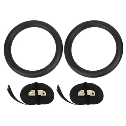 Gymnastic Hanging Rings with Sturdy ABS Rings and Polyester Webbing for Indoor and Strength Training, Black