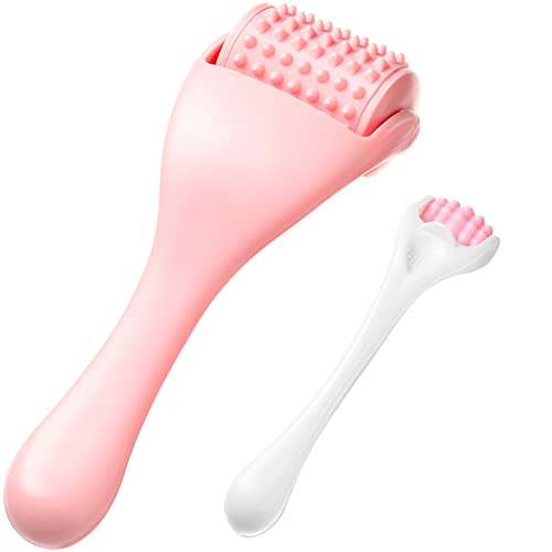 2 Pcs Muscle Roller Gift Fascia Stick Cellulite Face Muscle Body Massage Roller Massage Tool for Relief Neck Arm Back Leg Body Deep Release(Pink,Silicone)