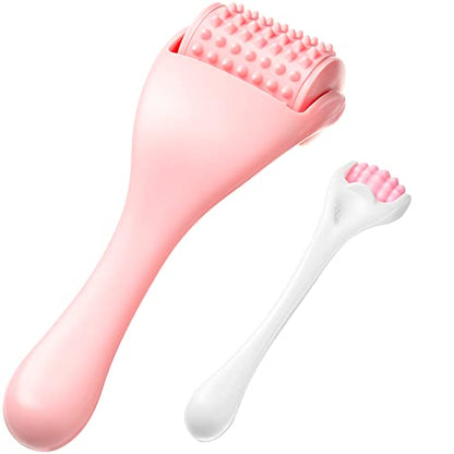 2 Pcs Muscle Roller Gift Fascia Stick Cellulite Face Muscle Body Massage Roller Massage Tool for Relief Neck Arm Back Leg Body Deep Release(Pink,Silicone)