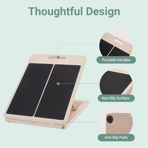 Adjustable Wooden Slant Board for Calf Stretching, 5-Angle Non-Slip Foldable Calf Stretcher for Exercise, Squats and Mobility, 400 lb Capacity - size: With Gife Box & Portable