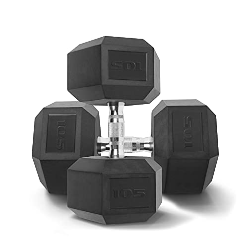 WF Athletic Supply Rubber Coated Solid Steel Cast-Iron Pair Dumbbells, Rubber Hex Dumbbells, Hex Weights Dumbbells for Muscle Toning, Full Body Workout, Home Gym Dumbbells, Pair - color: x. 105 LB Pair (2 x 105lb)