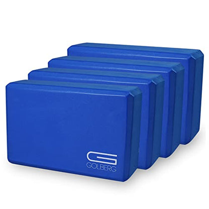 Golberg Foam Yoga Block – For Fitness, High Intensity Support and Improving Strength or Flexibility Pink/Green/Dark Green/Purple/Blue – 1/2/4 Pack - color: 4 Pack - Blue
