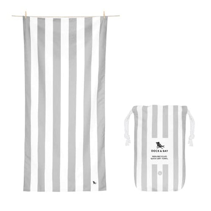 Dock & Bay Beach Towel - Quick Dry, Sand Free - Compact, Lightweight - 100% Recycled - Includes Bag - Cabana Light - Goa Grey - Large (160x90cm, 63x35) - color: Cabana Light - Goa Grey, size: Large (160x90cm, 63x35")
