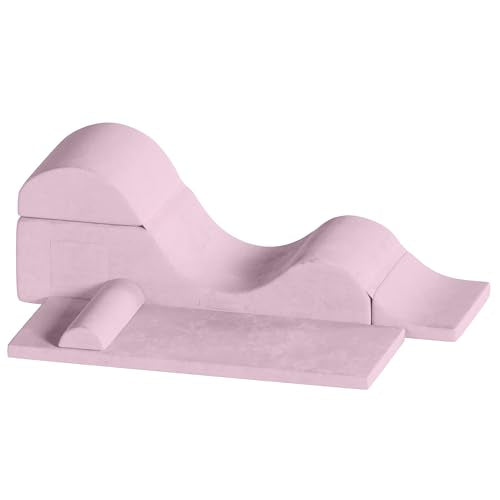 Convertible Yoga Chair for Adults, Ergonomic Foam Lounge with Lumbar Pillow, Washable Cover, Side Pocket, No Assembly Needed – Great for Exercise, Stretching & Relaxation (Light Pink, 21-inch) - color: Light Pink