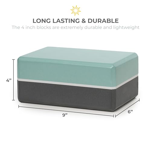4" Striped Yoga Block, 4 Pack Bulk EVA Foam Yoga Blocks, Firm and Supportive Yoga Brick, Balance Foam for Stretching, Pilates, and Workout, 4" x 6" x 9"