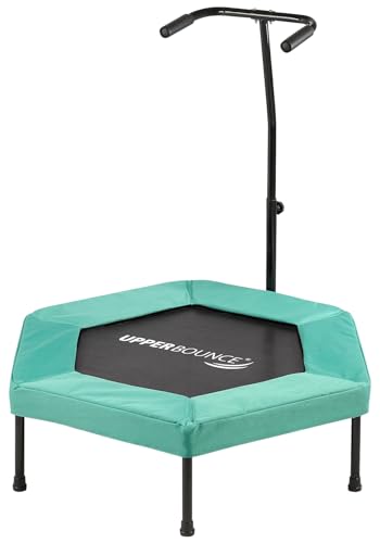 Upper bounce Mini Workout Trampoline Adjustable tshaped handrail – Hexagonal rebounder Trampoline Kids & Adults – Fitness Recreational Trampolines, Supports up 220lbs. (Green, 40 Inches)
