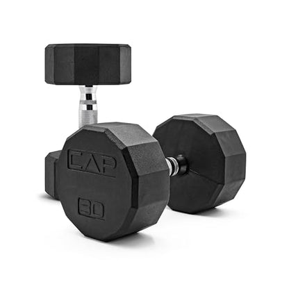 CAP Rubber Coated Dumbbell Weights, Free Weights for Home Gym Strength Training, Anti-Roll Hex Dumbbells with Black, Chrome & Comfort Grip Handles, Pairs & Sets - size: 30 lb - Pair, style: 12-Sided - Chrome Handle