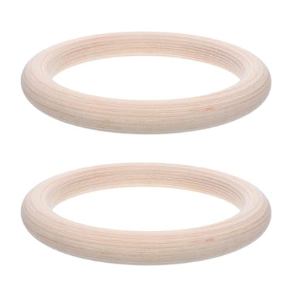 Wood Gymnastics Rings 28mm Birch Wood with Straps 2pcs Set for Pull up Workout Strength Training Home Fitness Gear for Men and Women