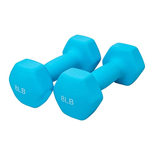 FUXION Neoprene Dumbbell Hand Weights, Sets of 2 Hexagon Non-Slip Weights for Home Gym Yoga Pilates Workout - size: 8lb Pair