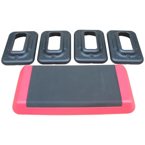 Adjustable Aerobic Step Platform with 4 Risers – Non-Slip Fitness Trainer for Home Workouts, Cardio & Strength Training - color: Black+Red