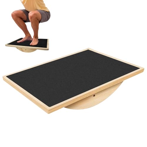 Wooden Balance Board - Non Slip Fitness Rocker Plate, Heavy Duty Professional Exercise Base | Rectangular Core Strength Trainer Standing Desk for Home Gym Office Adults Teens Youth