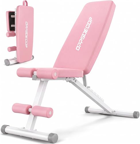 OPPSDECOR Weight Bench for Home Gym, ASTM-Certified 660LBS Fast Foldable Workout Bench for Home Gym, 8 Adjustable and 30in Extended Backrest for Bench Press Incline/Flat/Decline Dumbbell Exercise - color: Pink
