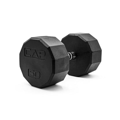 CAP Rubber Coated Dumbbell Weights, Free Weights for Home Gym Strength Training, Anti-Roll Hex Dumbbells with Black, Chrome & Comfort Grip Handles, Singles - size: 50 lb, style: 12-Sided - Chrome Handle