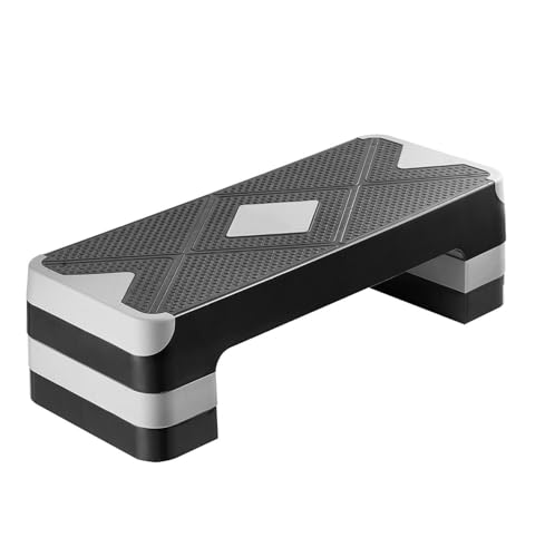Aerobic Exercise Step Platform, 28-Inch Workout Aerobic Stepper, Height Adjustable Fitness Training Step Deck Trainer with 4 Risers, Non-Slip Surface Bench for Home Gym Cardio Strength, Gray