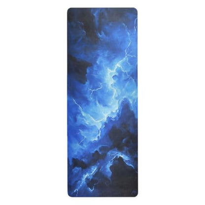 Kigai Travel Yoga Mat 71" x 24" Non Slip Natural Rubber Foldable Exercise Mat Ultra Thin 1.5mm Lightweight for Fitness, Pilates & Home Workout, Blue Lightning