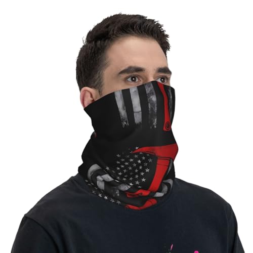 Firefighter Axe Red Line Flag Prints Multifunctional Sport Headband – Seamless Stretch Neck Gaiter for Hiking, Biking, Running & Outdoor Activities – Soft, Quick-Dry, No-Fade Design