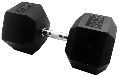 Signature Fitness Rubber Coated Hex Dumbbells Hand Weights for Exercises and Fitness Home Gym, 5-50 lbs, Pairs - style: 90 lbs Single