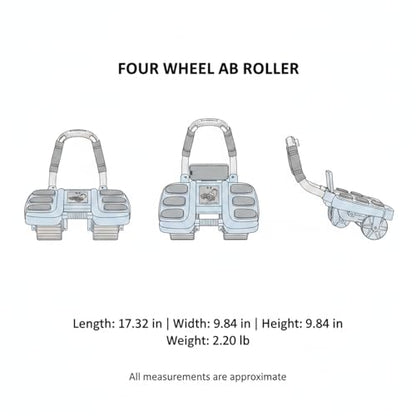 Four Wheel Ab Roller with Knee Pad, Core Exercise Wheel for Home Gym, Non-Slip Rubber Wheels