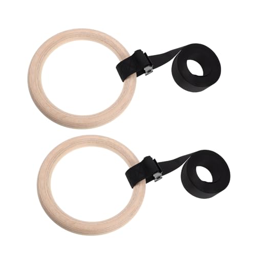 Hemoton Wooden Gymnastic Rings with Adjustable Straps Indoor Fitness Workout Gear for Strength Training Bodyweight Exercises and Enhanced Flexibility and Design for Home Use