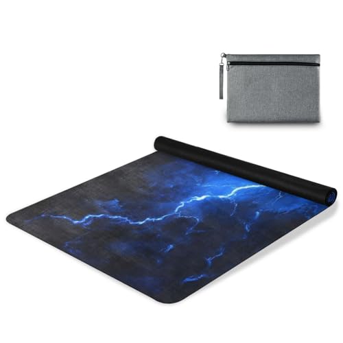 Kigai Travel Yoga Mat 71" x 24" Non Slip Natural Rubber Foldable Exercise Mat Ultra Thin 1.5mm Lightweight for Fitness, Pilates & Home Workout, Blue Lightning