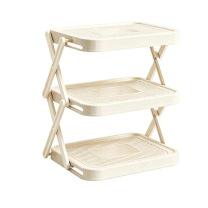 Multi-layer Preparation Tray – 3 Levels Foldable Space-Saving Food Stand | for Cooking Fondue and Barbecue Cooking Utensils Ingredients Sauces Dishes and Countertop