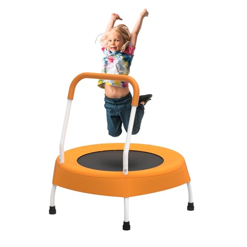 28" Trampoline for Kids, Mini Toddler Trampolines Indoor with Handle, No-Gap Safe Design for Boys Girls Ages 1-4, Indoor and Outdoor, Blue - color: Orange