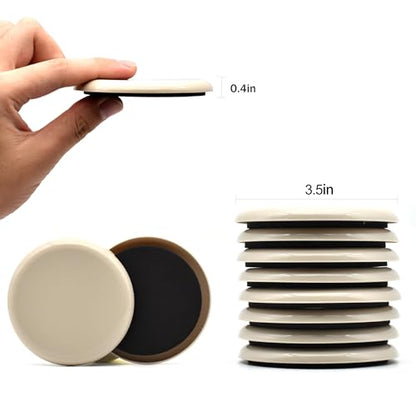 Furniture Sliders 12 Pcs3 1/2'' Furniture Sliders Pads for Hardwood Floors - size: 3 1/2" Round-12 Pack Beige